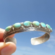 OLD NATIVE AMERICAN STERLING SILVER STAMPED TURQUOISE CUFF BRACELET MARIE BAHE