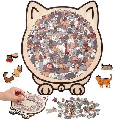 135 Piece Cat Puzzle Shaped Animal Wood Jigsaw Puzzle Unique Artwork Craft