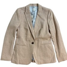 NWT J.Crew Womens Herringbone Cotton Linen Blazer Tan White Size 4