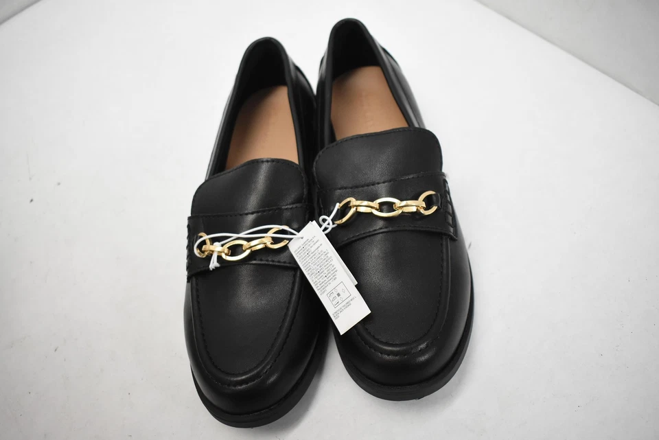 Old Navy Shoes Womens Size 9 Black Loafers Chain Bit Gold Chain Slip On Comfort - Image 2 of 4