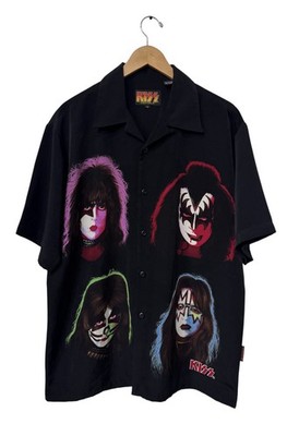 Vintage Y2K Kiss Loop Collar Shirt Adult L Solo Faces Double Sided 2001 Black