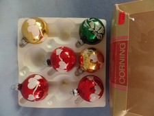 6 vintage Corning 2" round Stencil glass ORNAMENTS 5 Hearts 1 Bell Made in USA