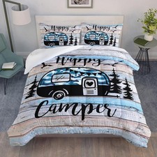 Happy Camping Decor Comforter Set,Camouflage Camper Bedding Twin Size for Kid...