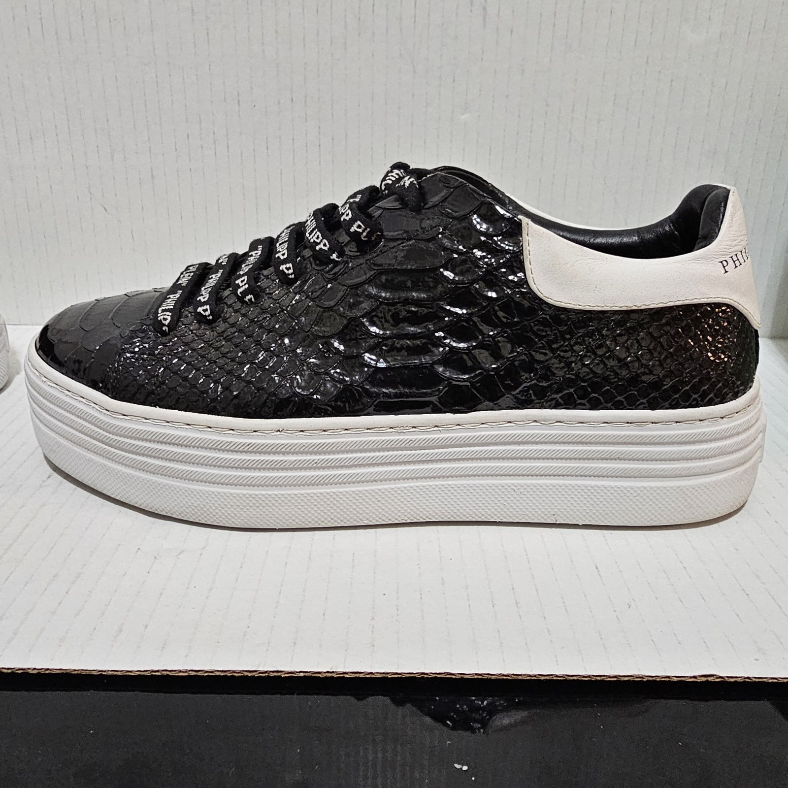 Phillip Plein Black White Python Embossed Leather… - image 3