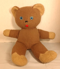 VINTAGE 1950s Brown TEDDY BEAR Blue Eyes, Toy Plush 14' Stuffed Animal