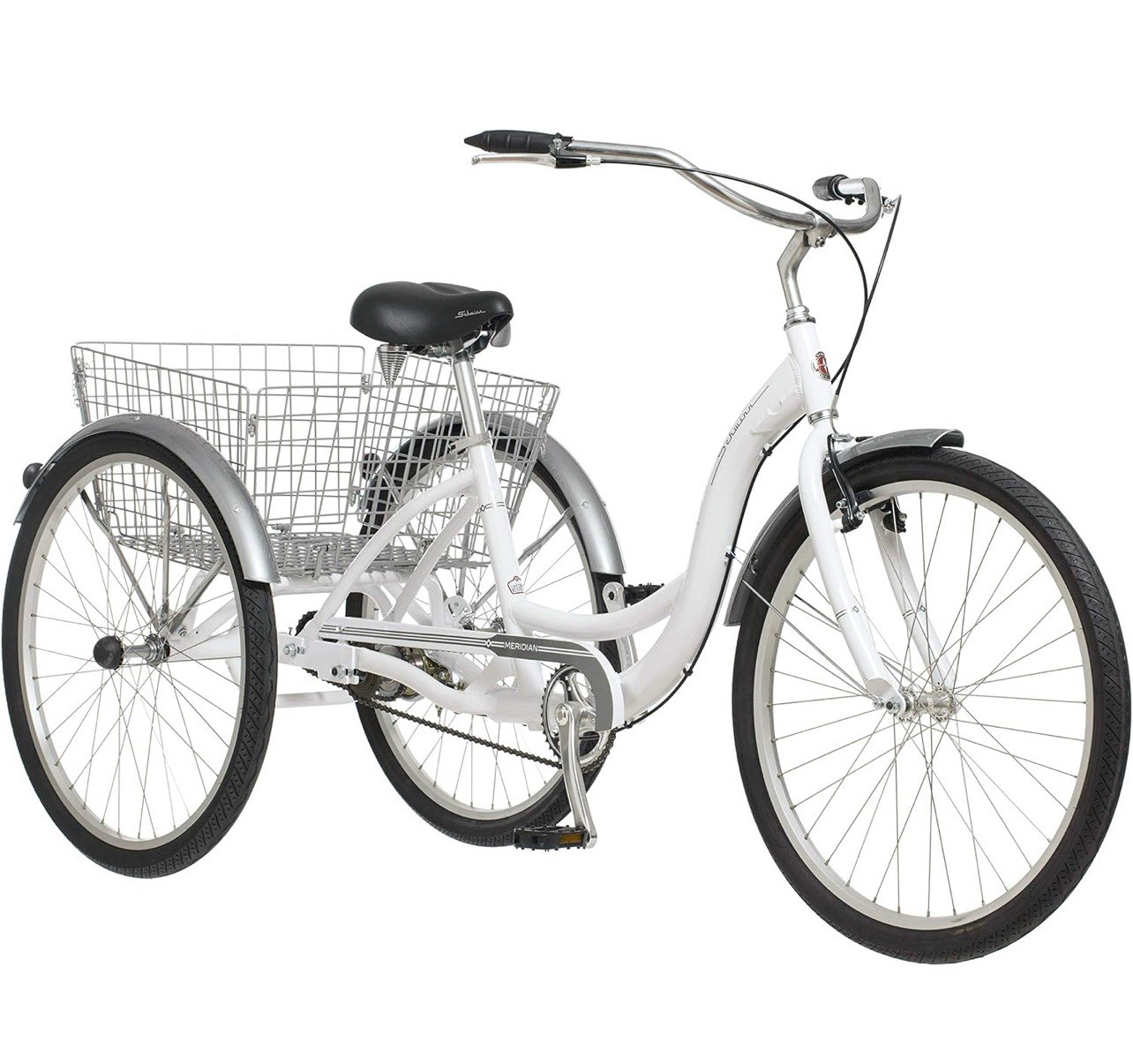 Schwinn Meridian 26 in Adult Tricycle Single Speed Rear Folding Basket White