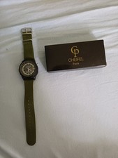 Cheifel Paris Heeren Uhr Grünes Stoffarmband Mit digitaler Stoppuhr