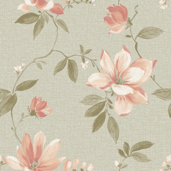 Adeline Blumen Tapete Pinke Blumen SalbeigrüNes Laub Grandeco VXB-006-08-1-image