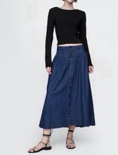 GAP Button-Front Denim Maxi Skirt - Blue, cotton Lightweight, Sz 32/14