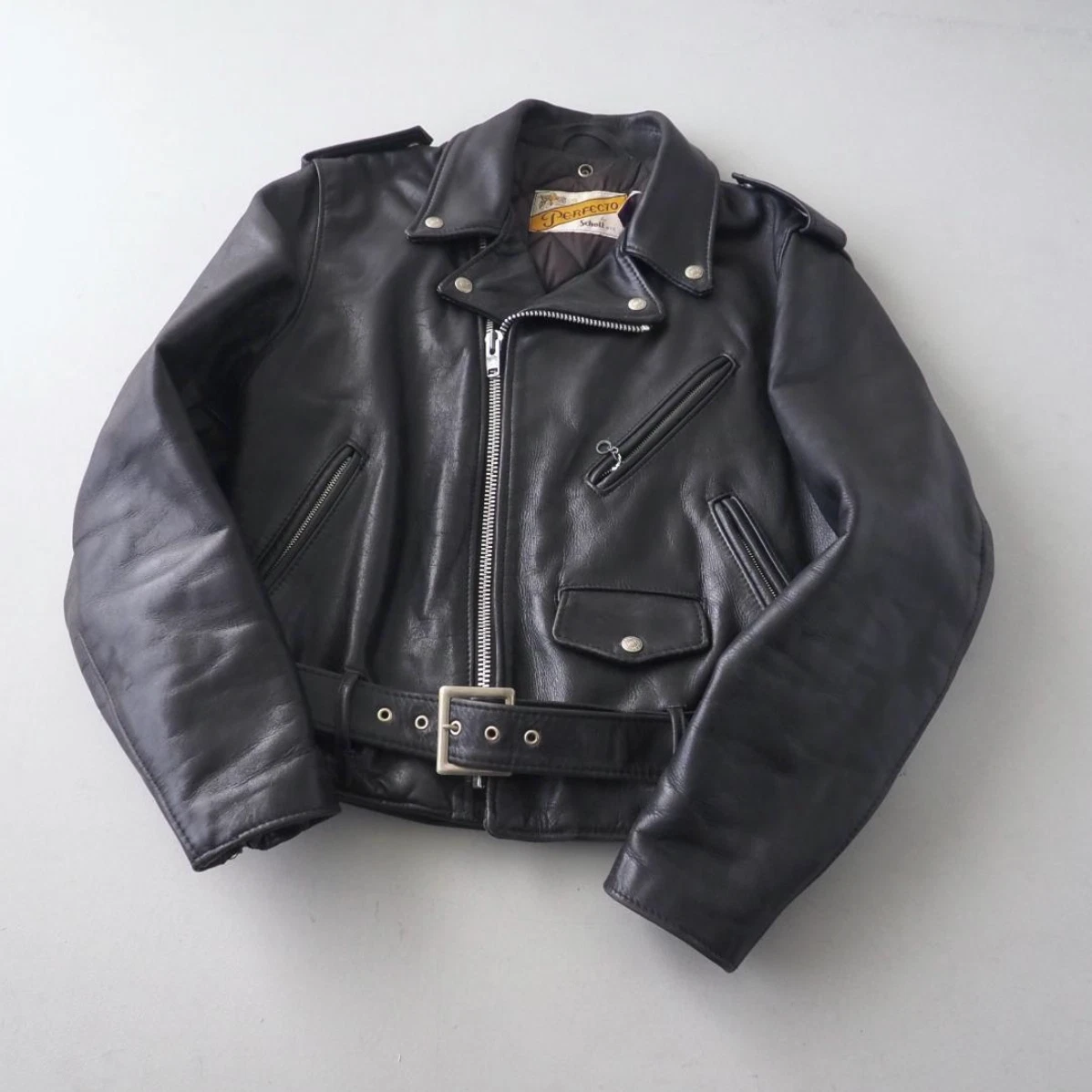 Chaqueta de Cuero Schott Perfecto 618 Double Rider Negra Hecha en EE. UU. Talla 40