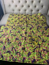 EUC Vintage Quilt Throw Blanket Yellow Purple Whimsical Boho 45" X 36"