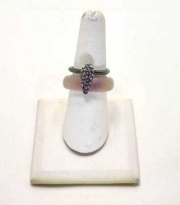 ALEXIS BITTAR CLEAR LUCITE WITH GUNMETAL AND CRYSTAL ORBITAL RING