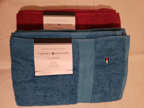 Tommy Hilfiger All American II Cotton Bath Towel, Magenta, Swedish Blue 27"X52" - Picture 4 of 14