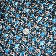 Blue CALICO floral Print Quilting Fabric Sewing Craft Clothing 1 yard 44" wide