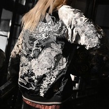 Mens Reversible Souvenir Jacket Japanese Pattern Embroidery Dragon Sukajan