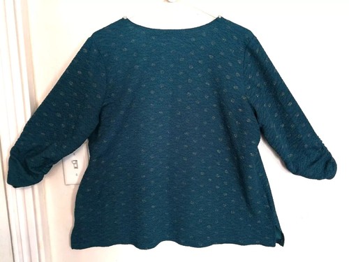 Susan Graver Damen Bluse 1X Plus blau grün gold gepunktet Shirt 3/4 Arm - Bild 2 von 4