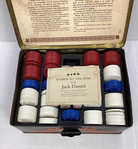 Vintage Jack Daniels Old No. 7 Tennessee Whiskey Poker Set Karten Chips Tin - Bild 2 von 22
