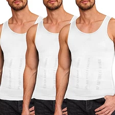 Men's 3 Pack Compression Shirt Slimming Body Shaper Vest Gym Workout Tank Top 