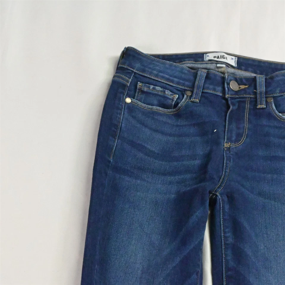 Paige 25 Kylie Crop Skinny Ankle Dark Wash Rolled Cuff Stretch Denim Jeans - Image 2 of 4