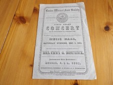 1854 Boston Musical Fund Society Concert Flyer/Program Music Hall Emma Bostwick