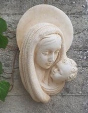 BASSORILIEVO SACRO MADONNA CON BAMBINO GESù DA PARETE QUADRO IN  CEMENTO  MARMO