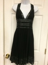 Adrianna Papell Evening Silk Halter Sequin Beaded Black Cocktail Party Dress P4