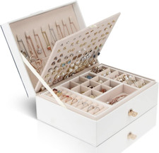 Jewellery Box Organiser for Necklace Earrings Bracelets Rings, Large PU Leather