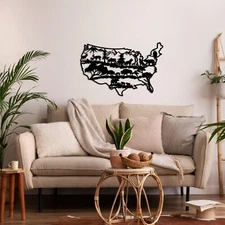 Usa Wildlife Map Metal Wall Art, Metal Wall Decor, Home Decor Wall Art,