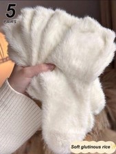 5 Pairs Fluffy Socks Winter Autumn 6-9 White