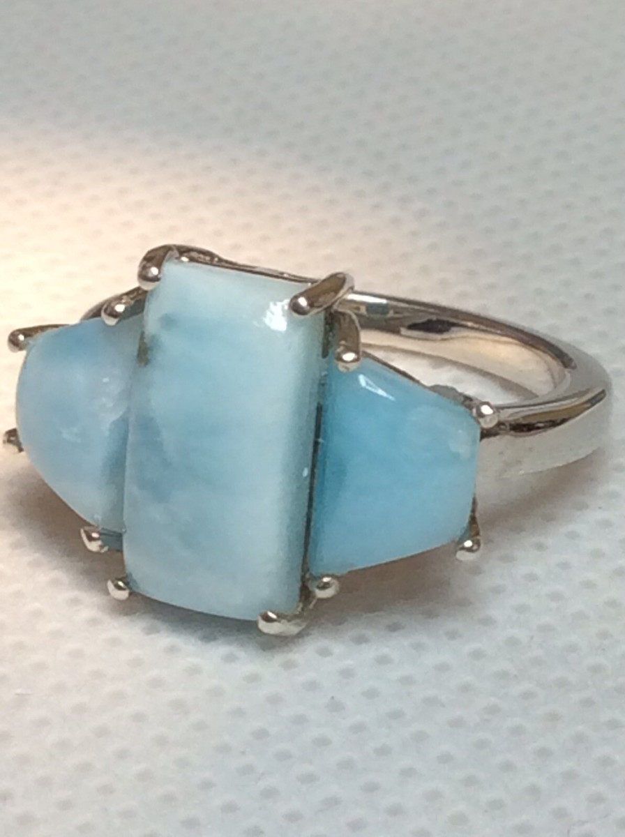 Genuine Larimar 3 Stone Ring (Sz7) TGW 5.65cts Platinum/.925