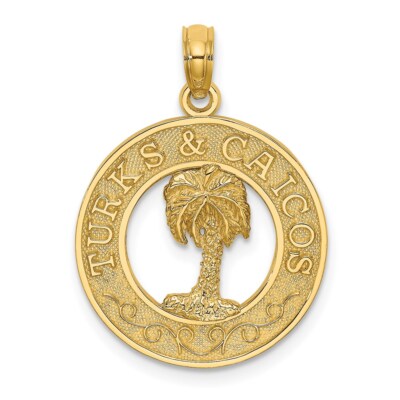 14k Gelbgold Türken und Caicos mit Palme Kreis Charm Anhänger 1,98gm
