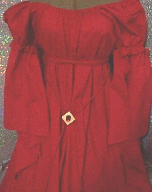 VESTIDO DISFRAZ FANTASÍA RENACENTISTA ROJO CHEMISE PUFF HOMBRO Y MANGA LARGA Foto 4 de 4