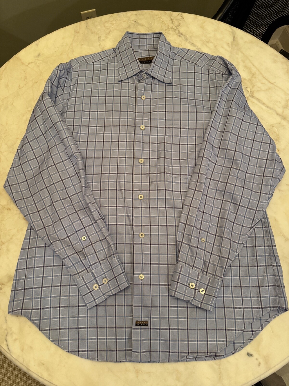 Robert Talbott Blue Plaid Pattern Shirt - Size L … - image 1