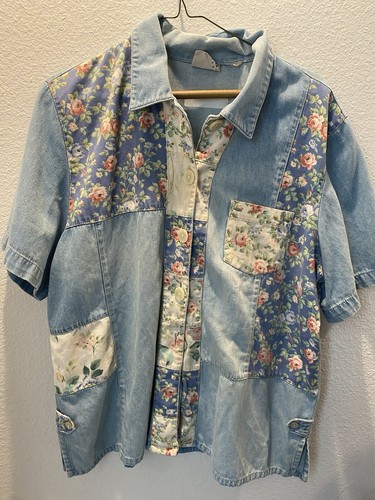 Vintage Koret City Blues Denim Patchy Floral Shirt