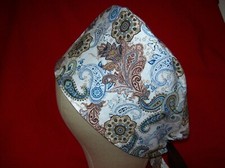 Men/Women Surgical Scrub Cap Lined Brown and Blue Paisley Pretty 100 Cotton