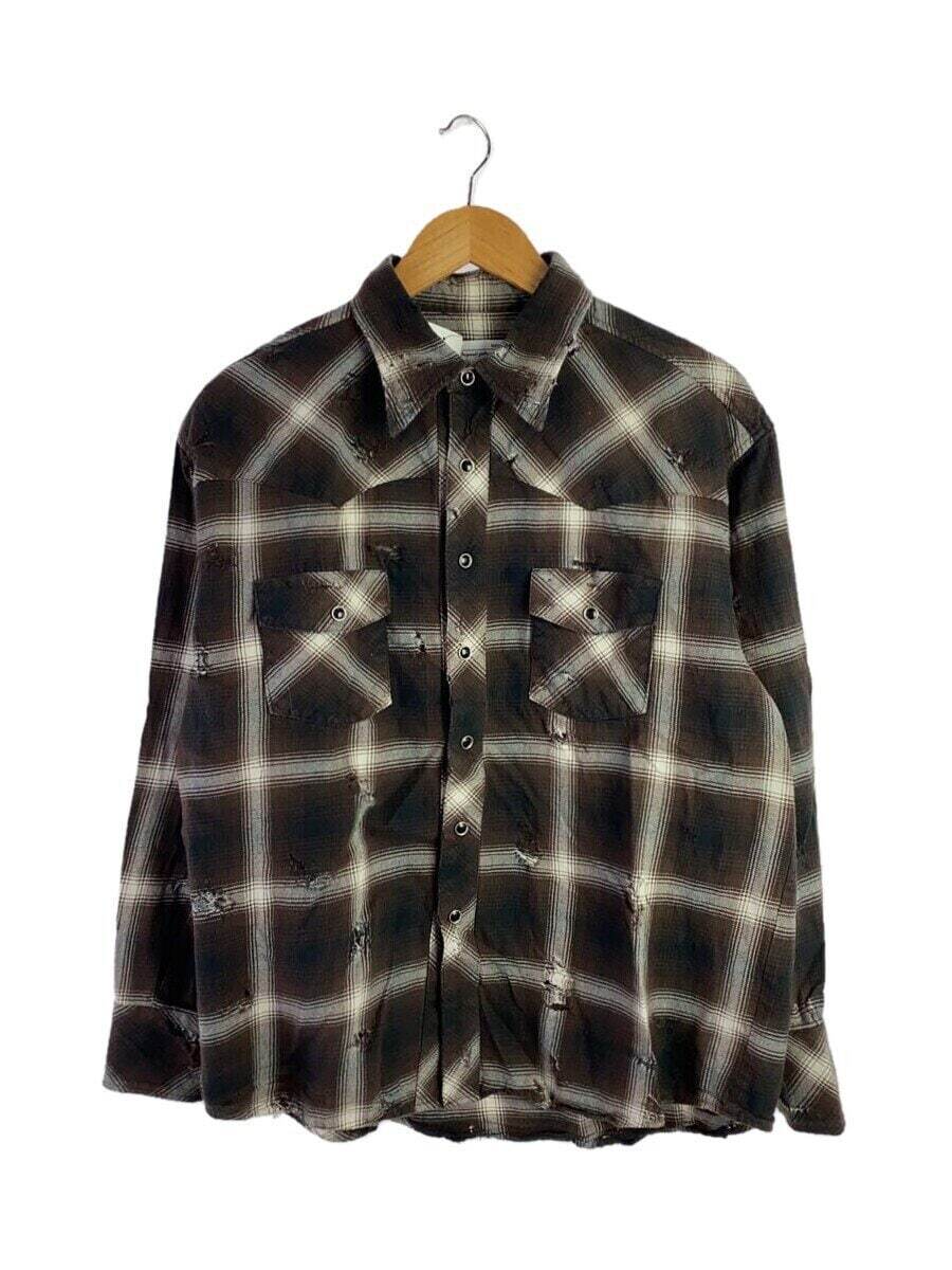 Rafu Western shirt Western shirt long sleeve shirt M brown check 