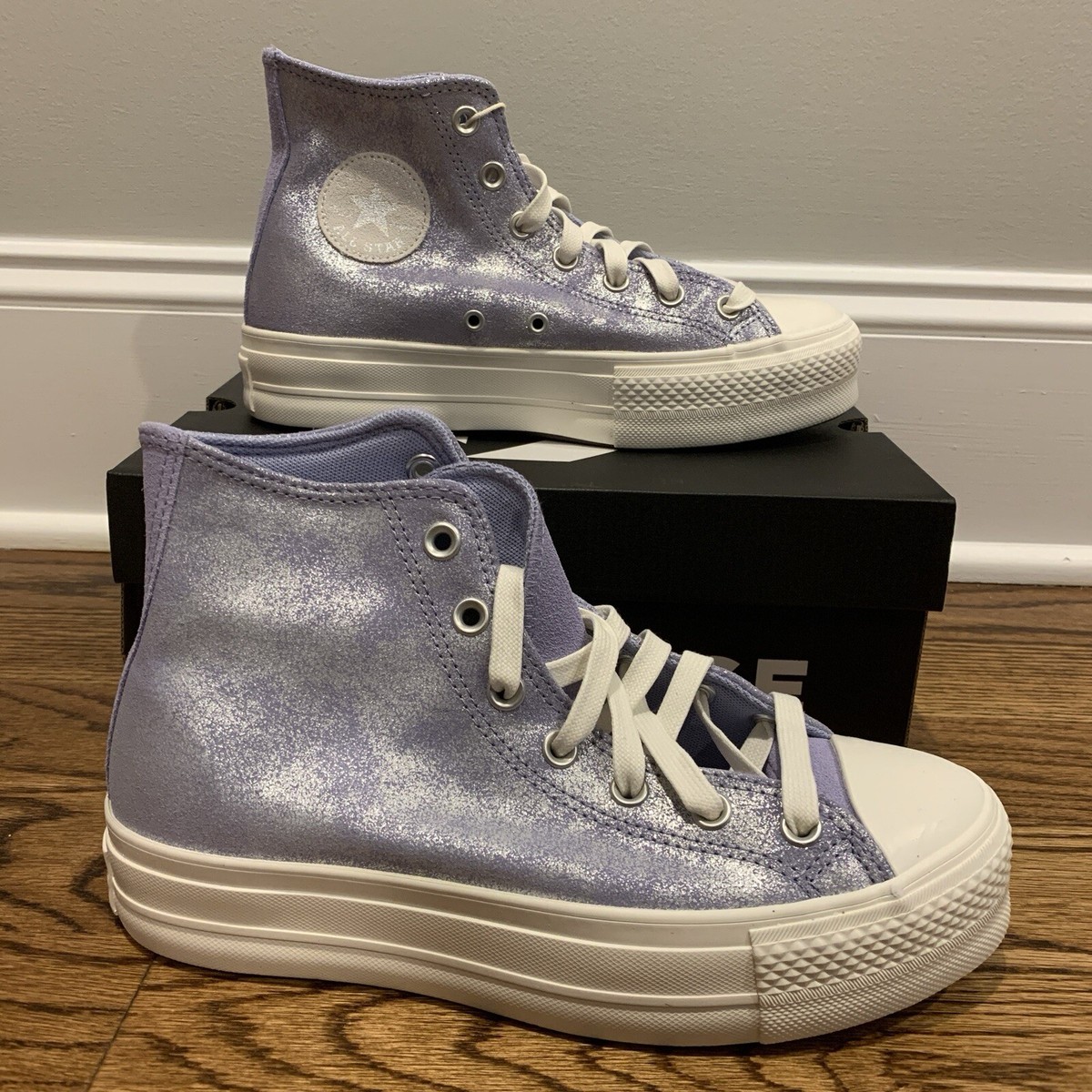 Converse Chuck Taylor All Star Lift Platform Suede Shimmer Lilac Shoes  Women's
