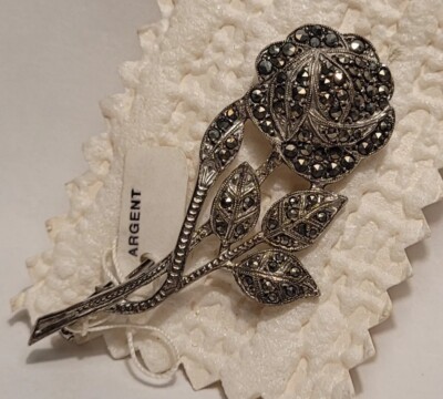 Broc Ancienne En Argent Massif Avec Marcassite - Forme Crabe - Bijou Vintage Poinçonné