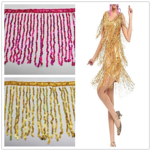 1yard Sequined Fringe Trims Latin Costume Dress DIY Sewing Curtain Decorations - Picture 4 of 23
