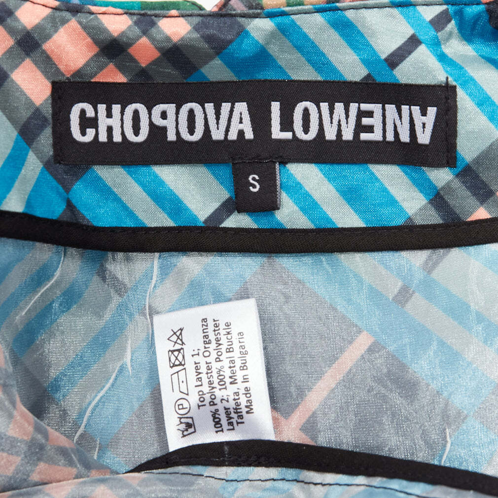 CHOPOVA LOWENA green plaid tartan gold textured button puff CHOPOVA LOWENA green plaid tartan gold textured button puff