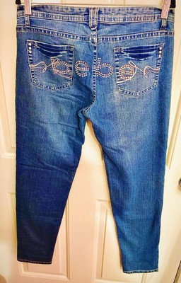   VINTAGE RHINESTONE  BEBE   DENIM JEANS WMS SIZE 13 NEW   