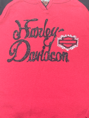 Harley Davidson Girls Youth Size 6X Pajama Pj's 2 Piece Set Red Black Glitter - Picture 2 of 4