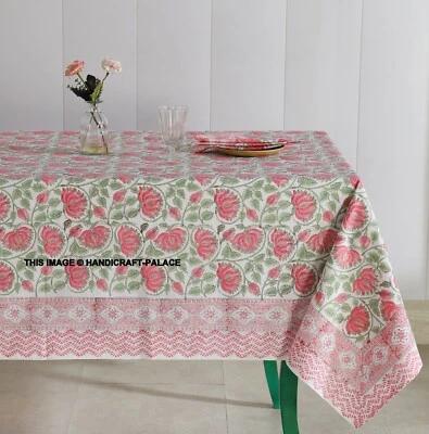 Inde Main Bloc Lotus Floral Imprimé Nappe Cuisine Lin 100% Coton Housses - Photo 1/4