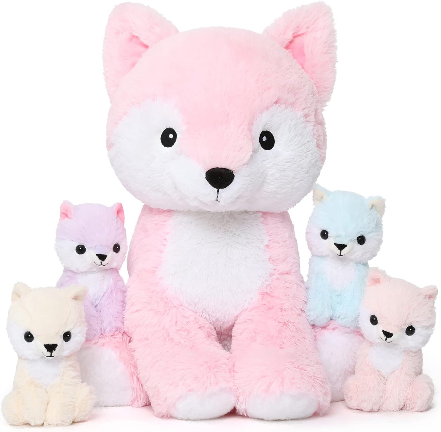 Soft Stuffed Fox Plush Set with Mama and Baby Foxes for Women Girls Kids  