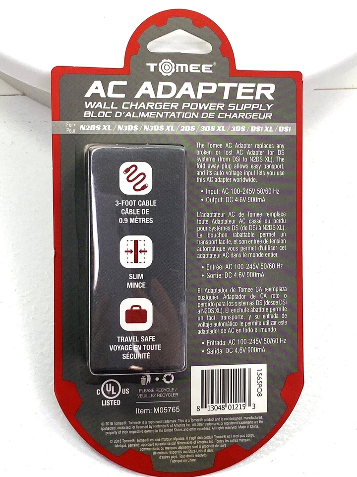 Nuevo en Paquete Adaptador de CA Tomee Cargador de Pared Fuente de Alimentación Nintendo 2DS XL 3DS DSi Cable de 3' Foto 2 de 2