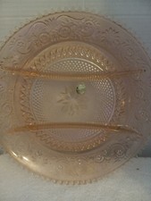 NEW VINTAGE TIARA PINK SANDWICH GLASS DIVIDED SERVING PLATTER IN ORGINAL BOX