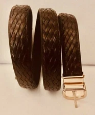Genuine EEL SKIN LEATHER Braided Dark Brown Adjustable Belt Made in Korea