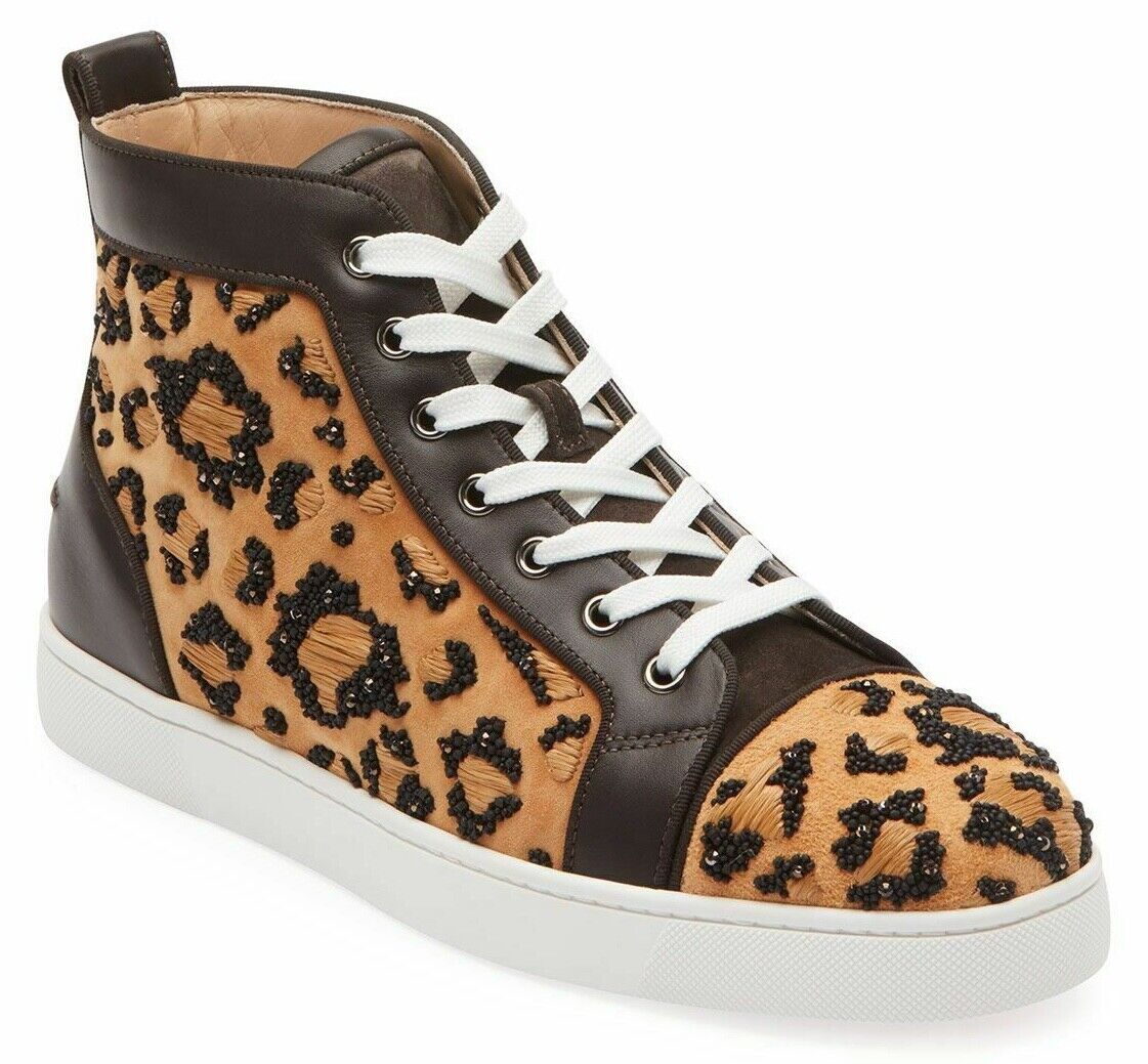 Christian Louboutin Mens Leolouis Flat Brown Leopard Beaded High