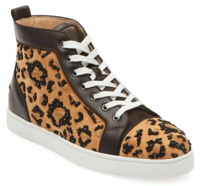 Christian Louboutin Mens Leolouis Flat Brown Leopard Beaded High