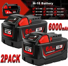 2Pack 6000mah For M18 Battery 6.0ah For MILWAUKEE Cordless LITHIUM-ION Battery